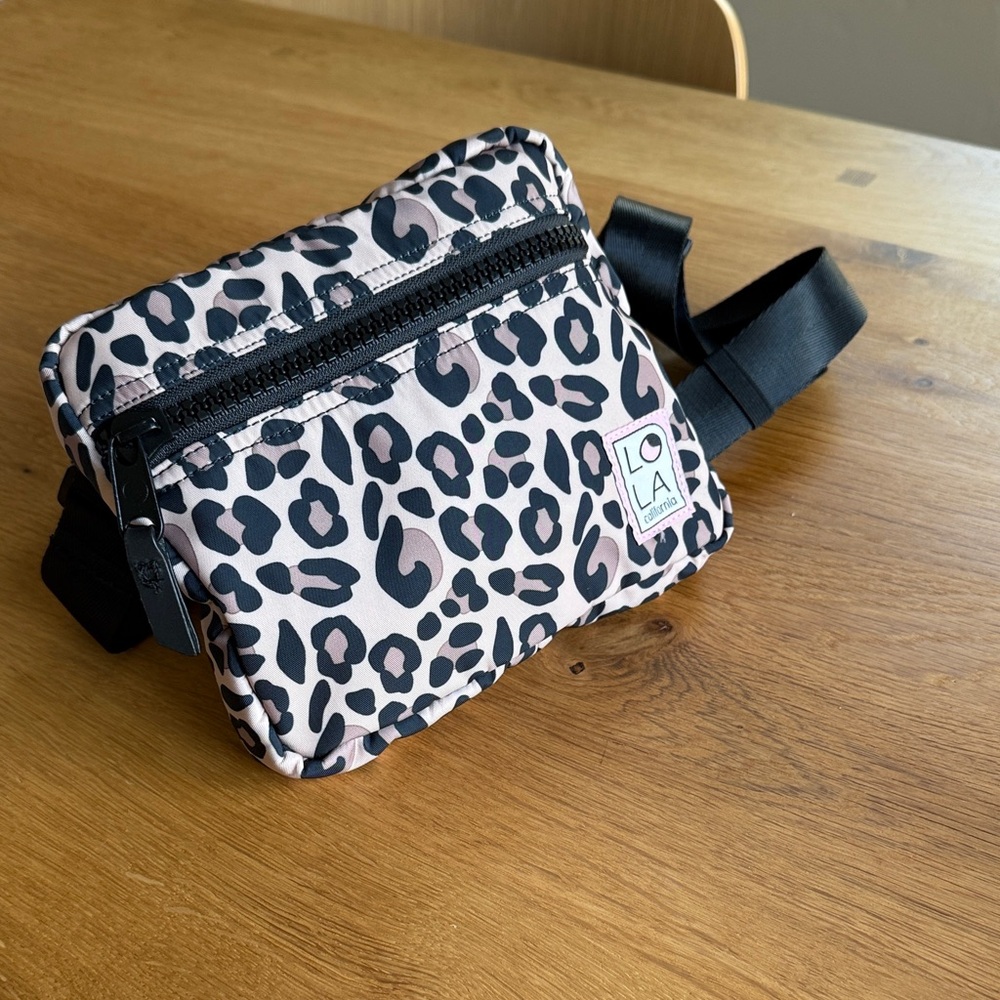 Lola Leopard Print Fanny Pack/Crossbody Bag with Black Strap